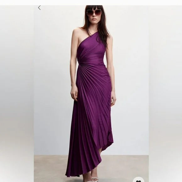 MANGO PURPLE ASYMETRICAL PLEATED DRESS - Picture 2 of 9